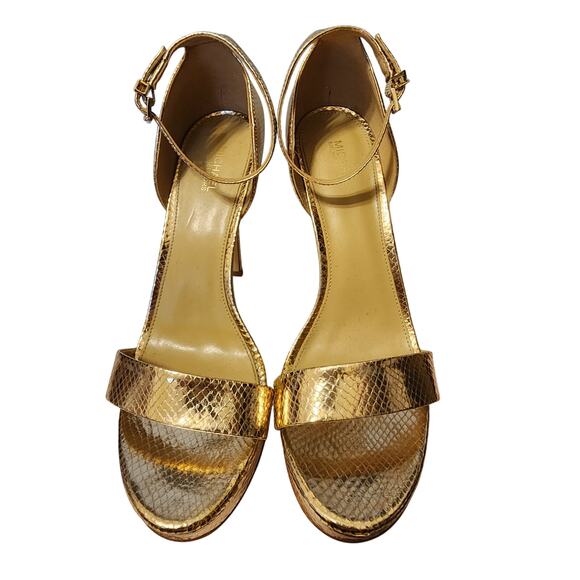 Michael Kors Women's Gold Animal Metallic Leather Platform Sandal Size 8.5 *read - Picture 2 of 10